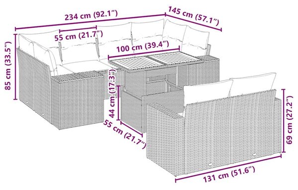 VidaXL Polyrattan Kerti Ülőgarnitúra - 11 részes - Bézs