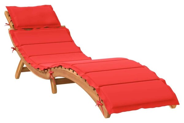 VidaXL Napozóágy - Akácfa - 2 db - Piros Párnákkal