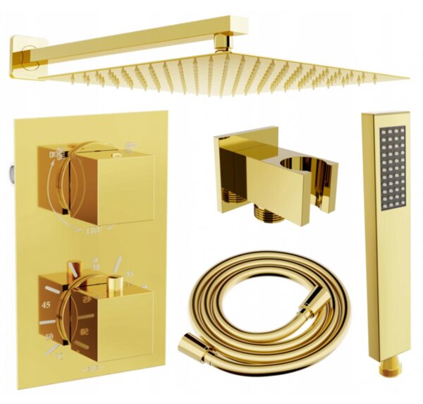 Mexen Cube, rejtett zuhanygarnitúra DR02 esőzuhannyal 25cm, arany, 77502DR0225-50