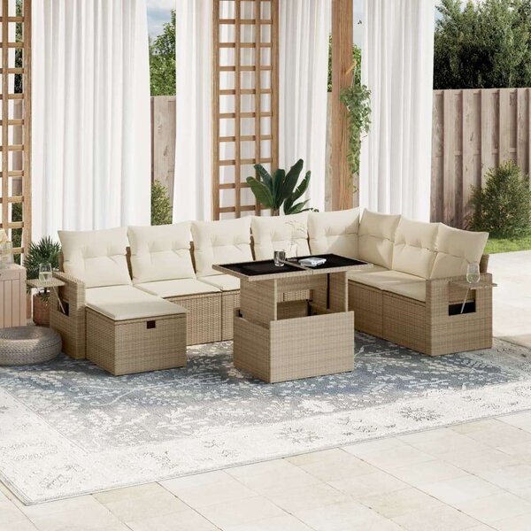 VidaXL Polyrattan Kerti Ülőgarnitúra - 9 részes - Bézs