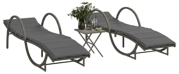 VidaXL Napozóágy Szett - 2 db Szürke Polyrattan