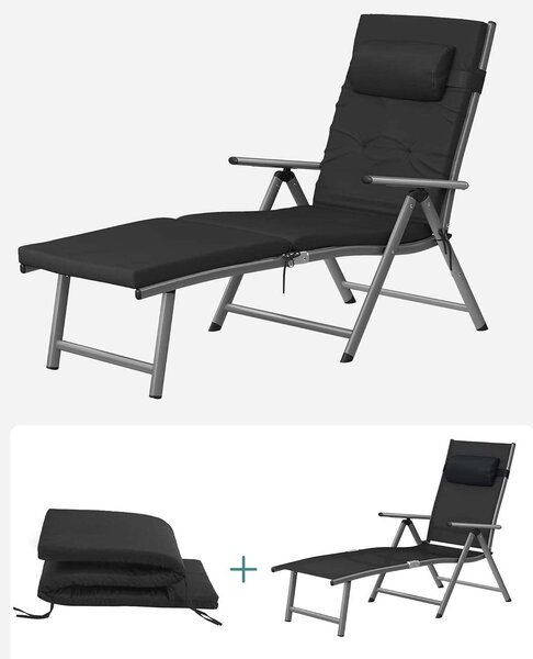 SONGMICS Napozóágy - Összecsukható - 183x60cm - Fekete