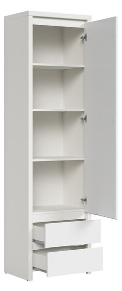 Könyvespolc Nolroma 127, Ajtókkal, Zárt, Fiókokkal, Laminált forgácslap, 201x56x41cm, Fehér