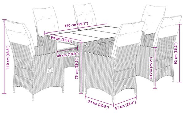 VidaXL Polyrattan Kerti Étkezőgarnitúra - 7 részes - Szürke