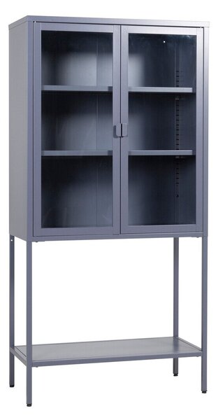 Könyvespolc Dallas 116, Ajtókkal, Zárt, Edzett üveg, Fém, 150x75x35cm, Szürke