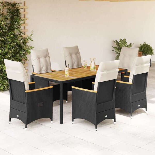 Polyrattan Kerti Étkezőgarnitúra - 7 részes - Fekete