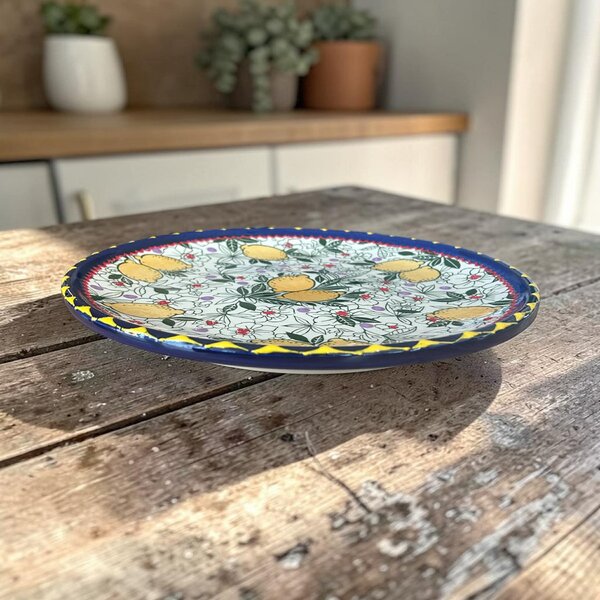 Citromos pizza tányér 31 cm sötétkék szegéllyel