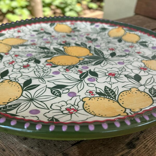 Citromos pizza tányér 31 cm zöld szegéllyel