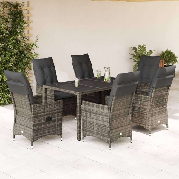 Polyrattan Kerti Étkezőgarnitúra - 7 részes - Szürke