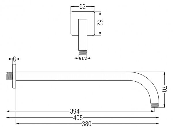 Mexen CUBE ARM-2, rejtett kar 38cm, króm, 79113-00