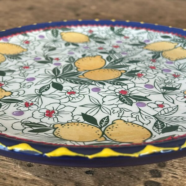 Citromos pizza tányér 31 cm sötétkék szegéllyel