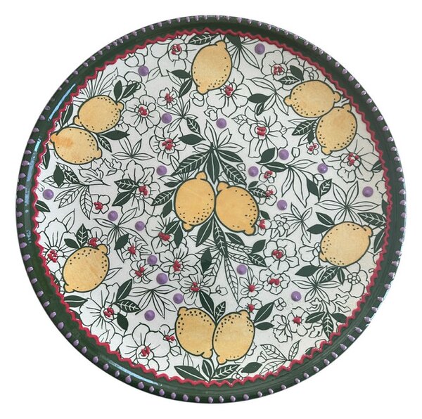 Citromos pizza tányér 31 cm zöld szegéllyel