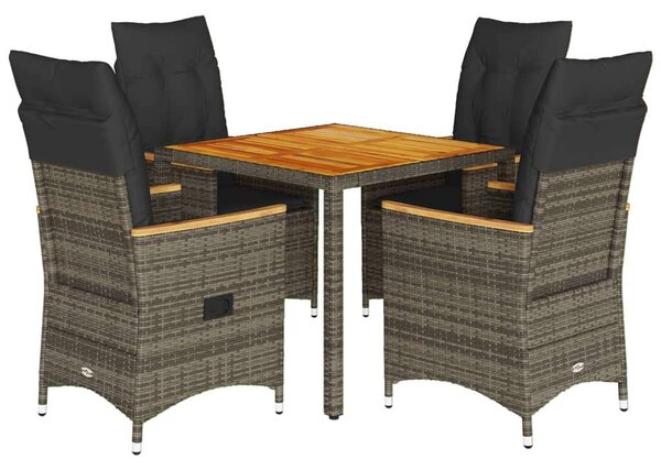 VidaXL Polyrattan Kerti Étkezőgarnitúra - 5 részes - Szürke