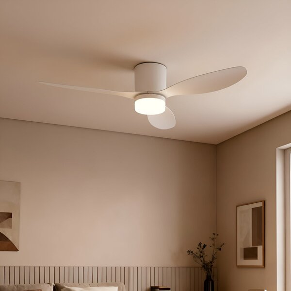 Kayu LED mennyezeti ventilátor, fehér, DC, csendes, Ø 132 cm – Lucande Lucande, Kayu, Fehér, Nappali, Műanyag, Modern