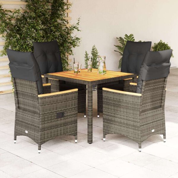 VidaXL Polyrattan Kerti Étkezőgarnitúra - 5 részes - Szürke