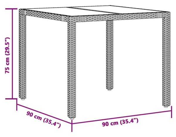 VidaXL - Polyrattan Kerti Asztal - Üveglap - 90x90 cm