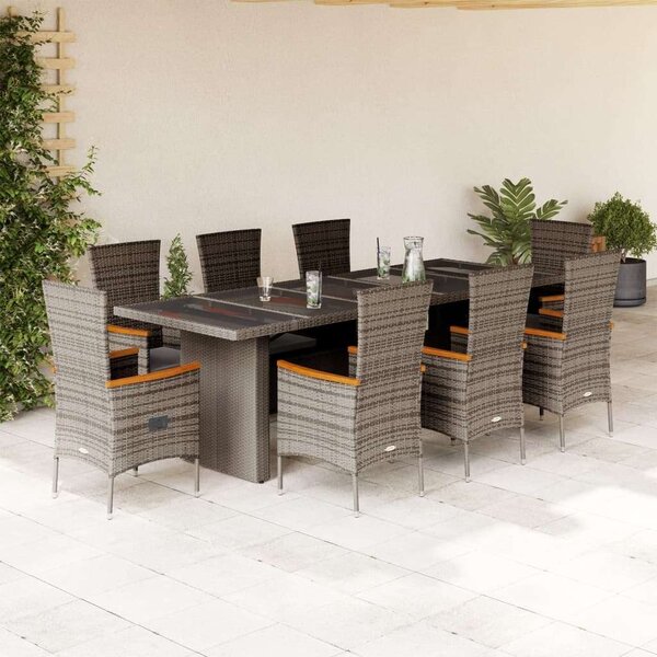 VidaXL Polyrattan Kerti Étkezőgarnitúra - 9 személyes - Szürke