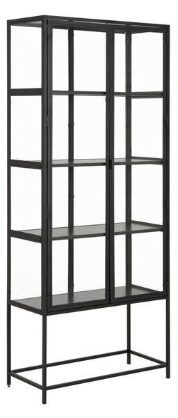Könyvespolc Norsica Sevferi 142, Ajtókkal, Zárt, Fém, Közepes sűrűségű farostlemez, Edzett üveg, 186x77x35cm, Fekete hamu, Fekete