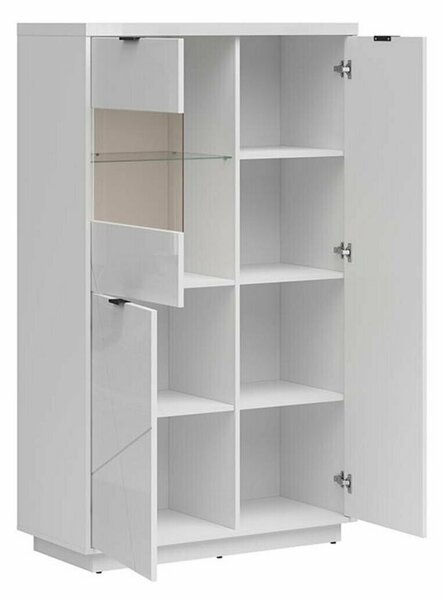 Könyvespolc Fivale 103, Ajtókkal, Zárt, Laminált forgácslap, Edzett üveg, 157x94x43cm, Fényes fehér, Fehér