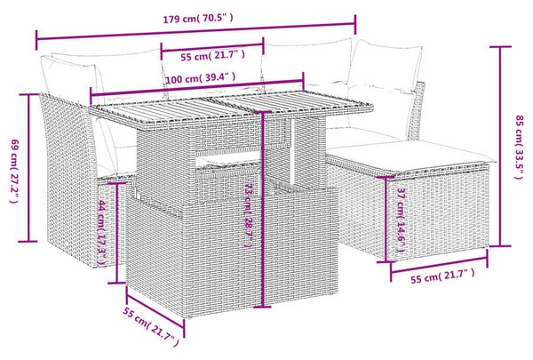 VidaXL Polyrattan Kerti Ülőgarnitúra - 6 részes - Szürke