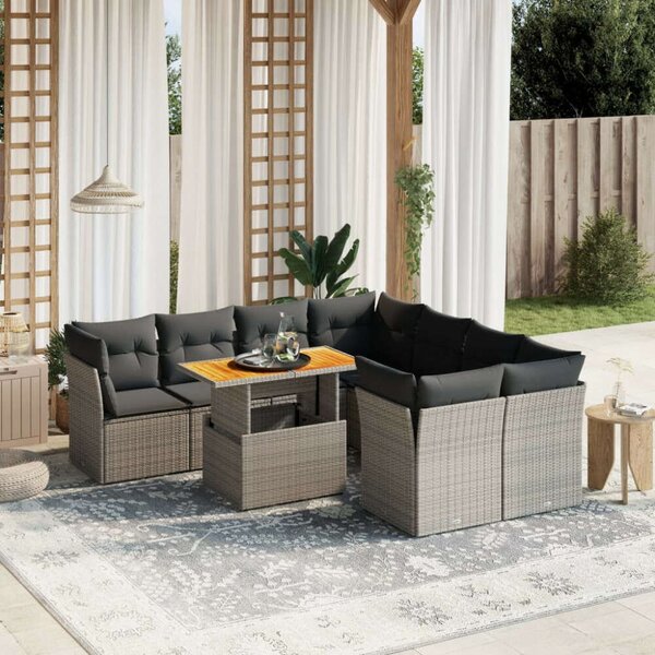 VidaXL Polyrattan Kerti Ülőgarnitúra - 9 részes - Szürke