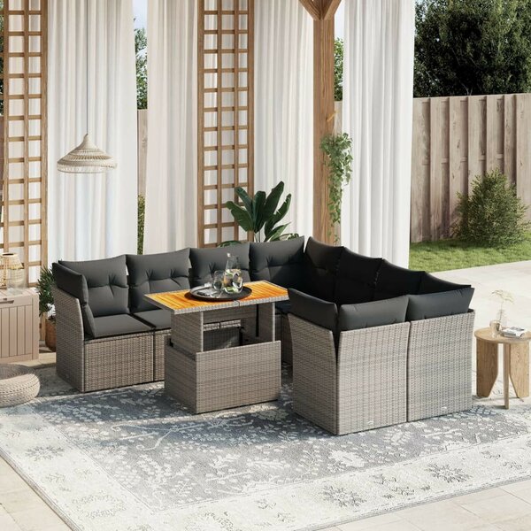 VidaXL Polyrattan Kerti Ülőgarnitúra - 9 részes - Szürke