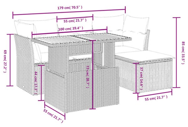 VidaXL Polyrattan Kerti Ülőgarnitúra - 6 részes - Szürke