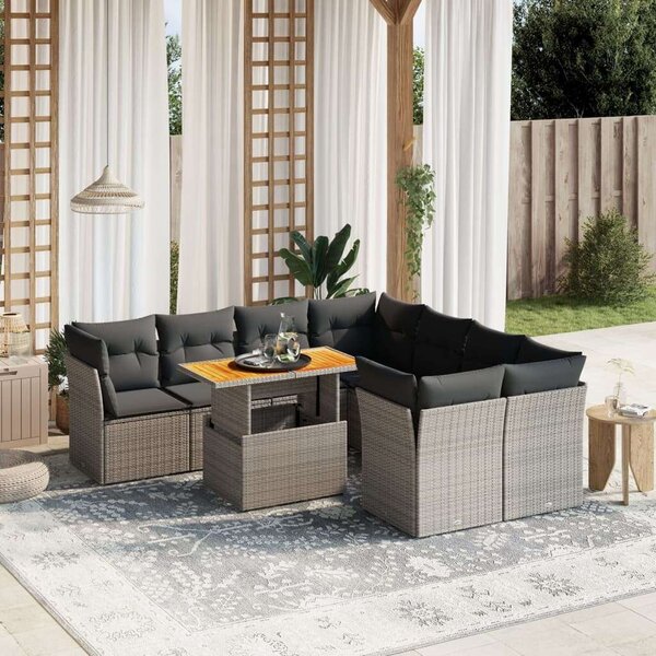 VidaXL Polyrattan Kerti Ülőgarnitúra - 9 részes - Szürke