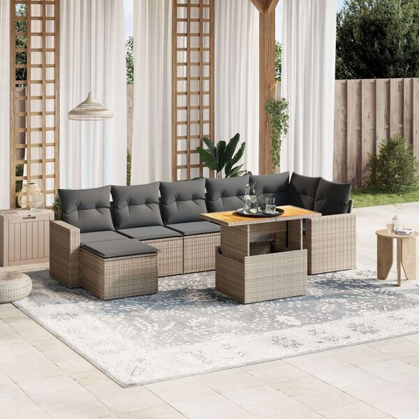 VidaXL Polyrattan Kerti Ülőgarnitúra - 8 részes - Szürke