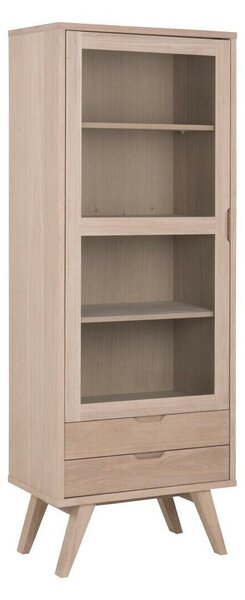 Könyvespolc Norsica Albene 103, Zárt, Fiókokkal, Ajtókkal, Edzett üveg, Természetes fa furnér, Laminált forgácslap, 190x72x42cm, Világos tölgy, Részben összeszerelt, Tölgy