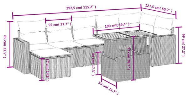 VidaXL Polyrattan Kerti Ülőgarnitúra - 8 részes - Szürke