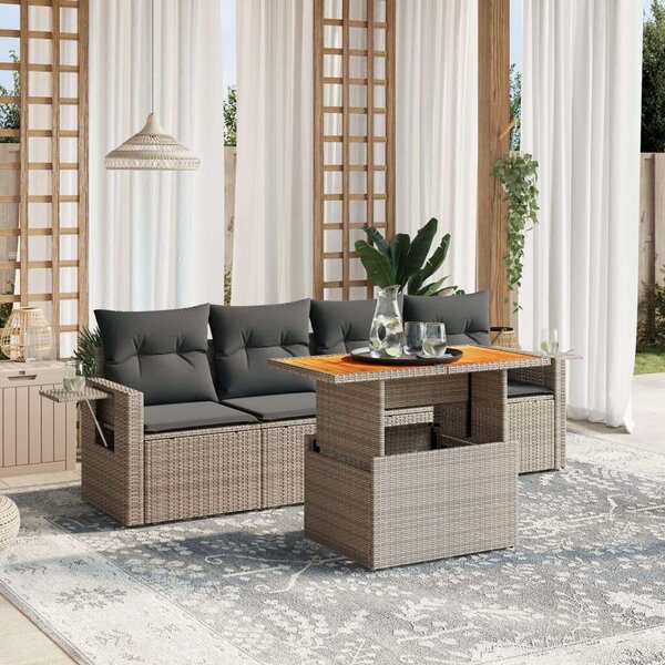 VidaXL Polyrattan Kerti Ülőgarnitúra - 5 részes - Szürke