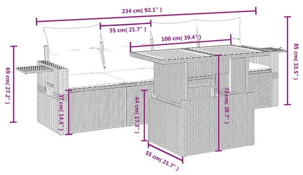 VidaXL Polyrattan Kerti Ülőgarnitúra - 5 részes - Szürke
