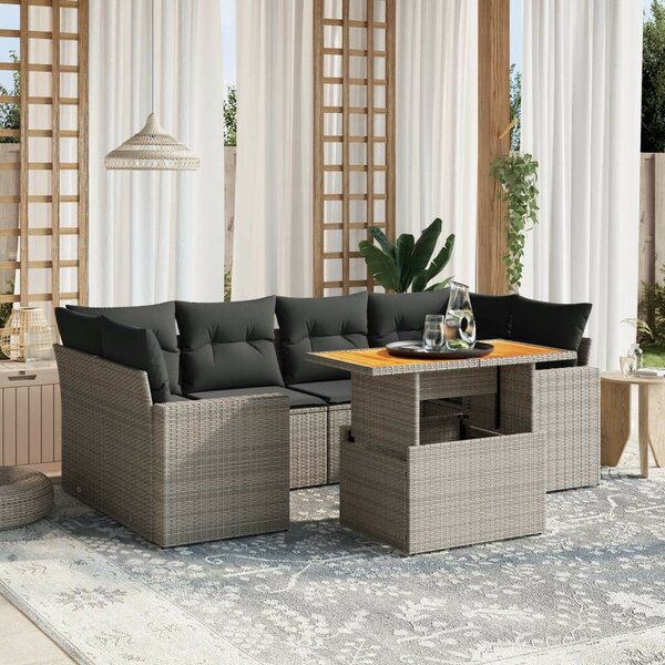 Polyrattan Kerti Ülőgarnitúra - 7 részes - Szürke
