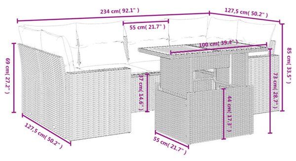 Polyrattan Kerti Ülőgarnitúra - 7 részes - Szürke