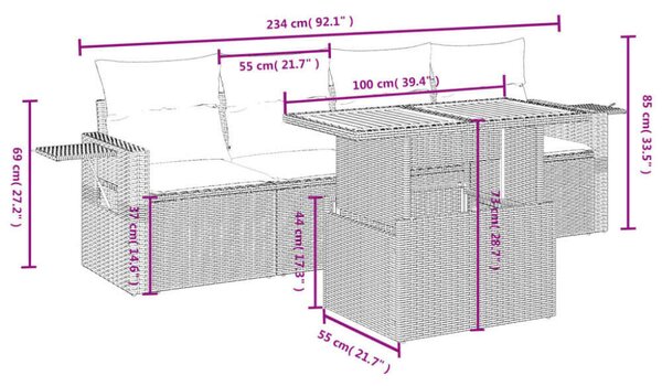 VidaXL Polyrattan Kerti Ülőgarnitúra - 5 részes - Szürke
