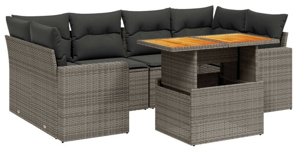 Polyrattan Kerti Ülőgarnitúra - 7 részes - Szürke