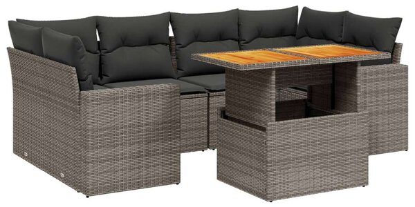 Polyrattan Kerti Ülőgarnitúra - 7 részes - Szürke