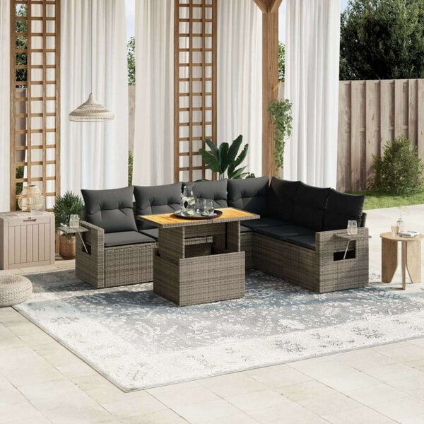 VidaXL Polyrattan Kerti Ülőgarnitúra - 7 részes - Szürke