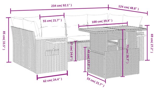 VidaXL Polyrattan Kerti Ülőgarnitúra - 7 részes - Szürke