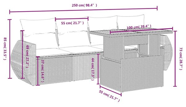 VidaXL 5 részes szürke polyrattan kerti ülőgarnitúra