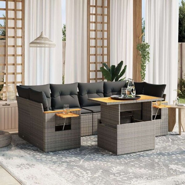 VidaXL Polyrattan Kerti Ülőgarnitúra - 7 részes - Szürke