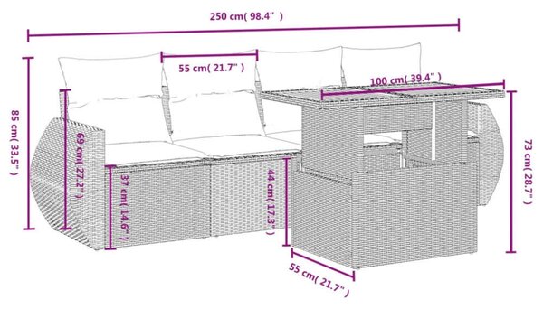 VidaXL 5 részes szürke polyrattan kerti ülőgarnitúra