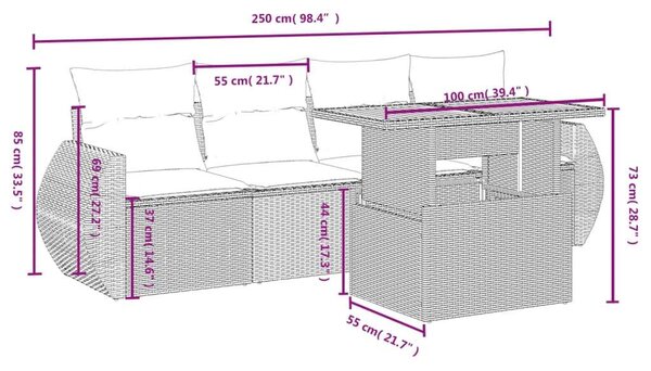 VidaXL 5 részes szürke polyrattan kerti ülőgarnitúra