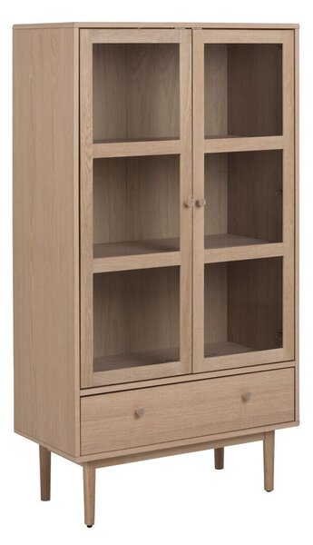 Könyvespolc Norsica 416, Fiókokkal, Ajtókkal, Zárt, Fa, Edzett üveg, Laminált forgácslap, Természetes fa furnér, 145x80x40cm, Világos tölgy, Tölgy