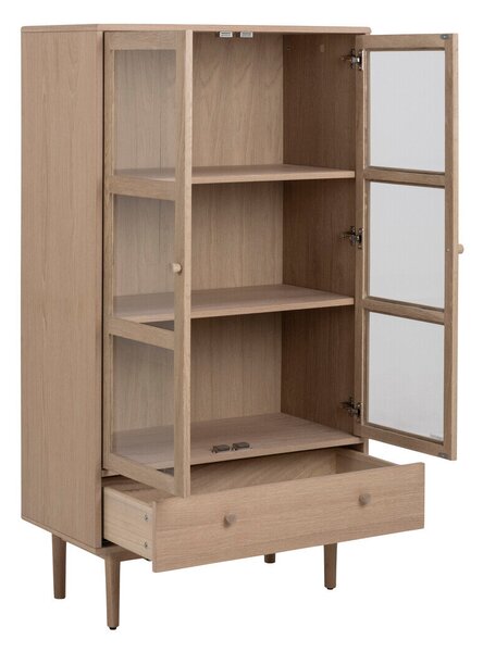 Könyvespolc Norsica 416, Fiókokkal, Ajtókkal, Zárt, Fa, Edzett üveg, Laminált forgácslap, Természetes fa furnér, 145x80x40cm, Világos tölgy, Tölgy