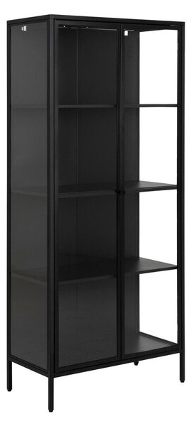 Könyvespolc Norsica Teruva 110, Zárt, Ajtókkal, Fém, Edzett üveg, 180x80x40cm, Fekete
