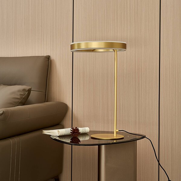 Lucande LED-es asztali lámpa Yekta, sárgaréz színű, 59 cm, fényerőszabályzóval, dimmelhető, Sárgaréz / arany, Nappali / Étkező, fém, Dizájn