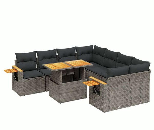 VidaXL Polyrattan Kerti Ülőgarnitúra - 9 részes - Szürke