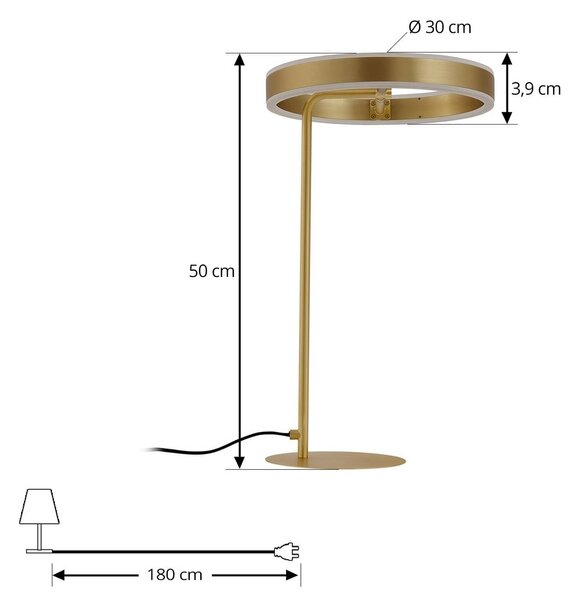 Lucande LED-es asztali lámpa Yekta, sárgaréz színű, 59 cm, fényerőszabályzóval, dimmelhető, Sárgaréz / arany, Nappali / Étkező, fém, Dizájn